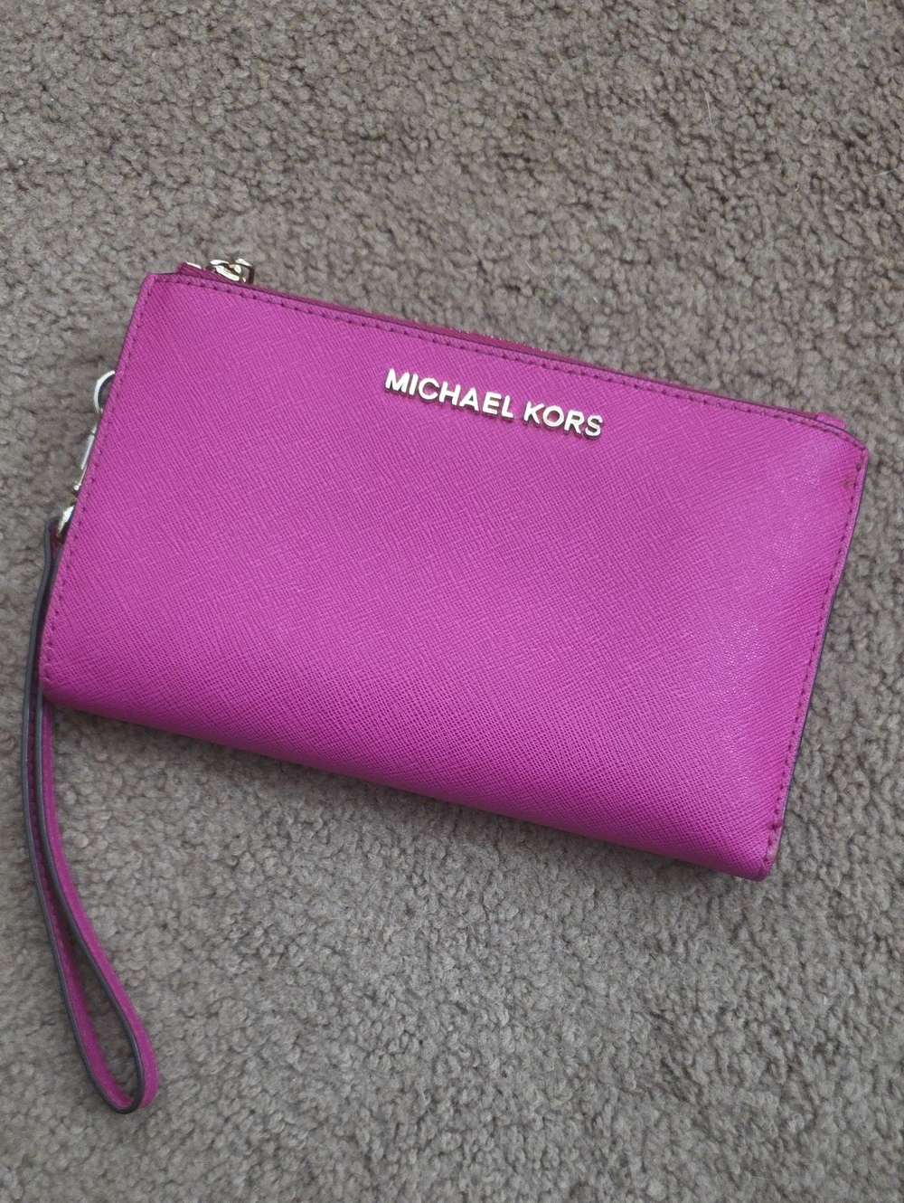Michael Kors Fuchsia Saffiano Wristlet Wallet with Gold Logo